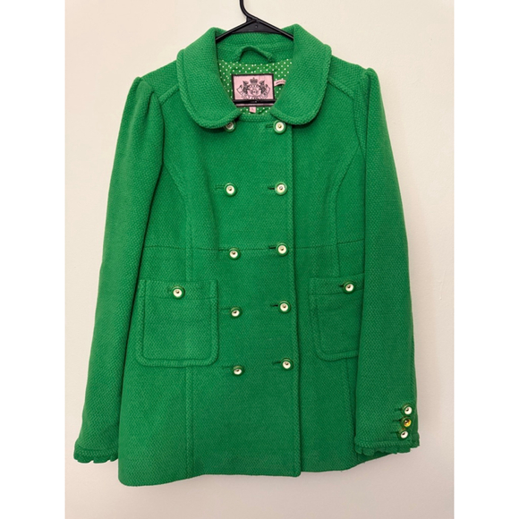 Women's Juicy Couture Green Pea Coat L with Gold Buttons - Picture 2 of 7
